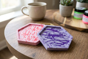 Finished set of Jesmonite coasters