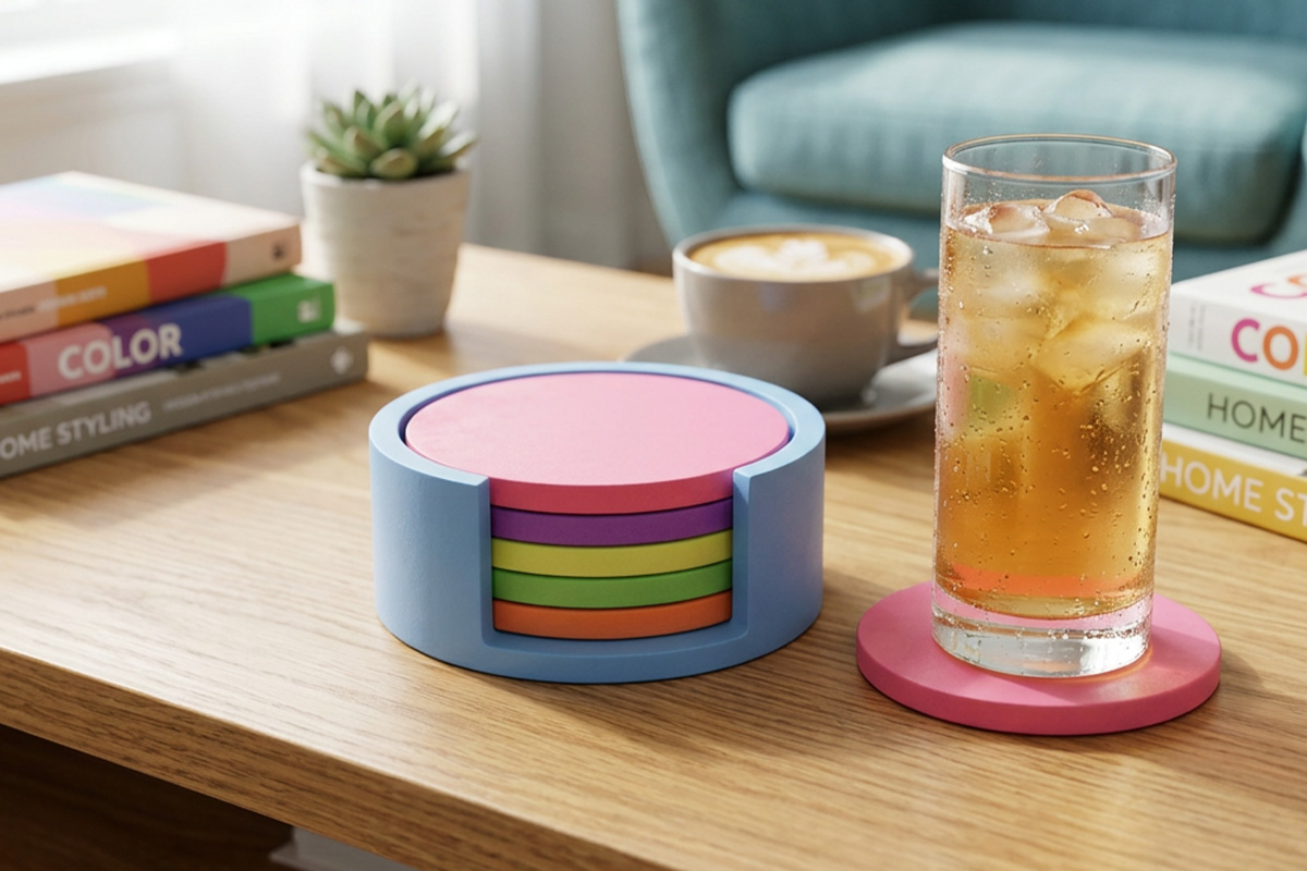 A stack of finished Jesmonite® coasters