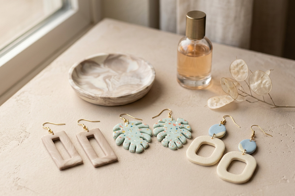 Jesmonite® earrings in terrazzo, marble and colour-block styles