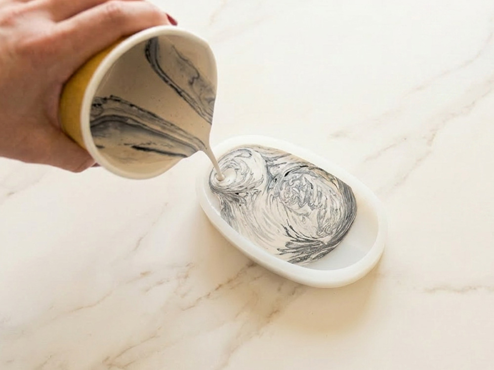 Pouring Jesmonite® into a silicone mould