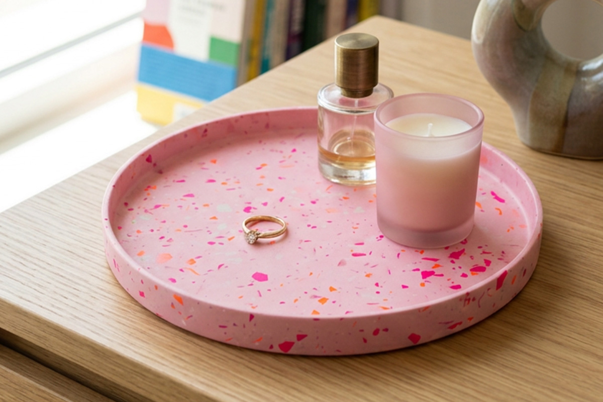 Gros plan d’une surface de terrazzo Jesmonite®