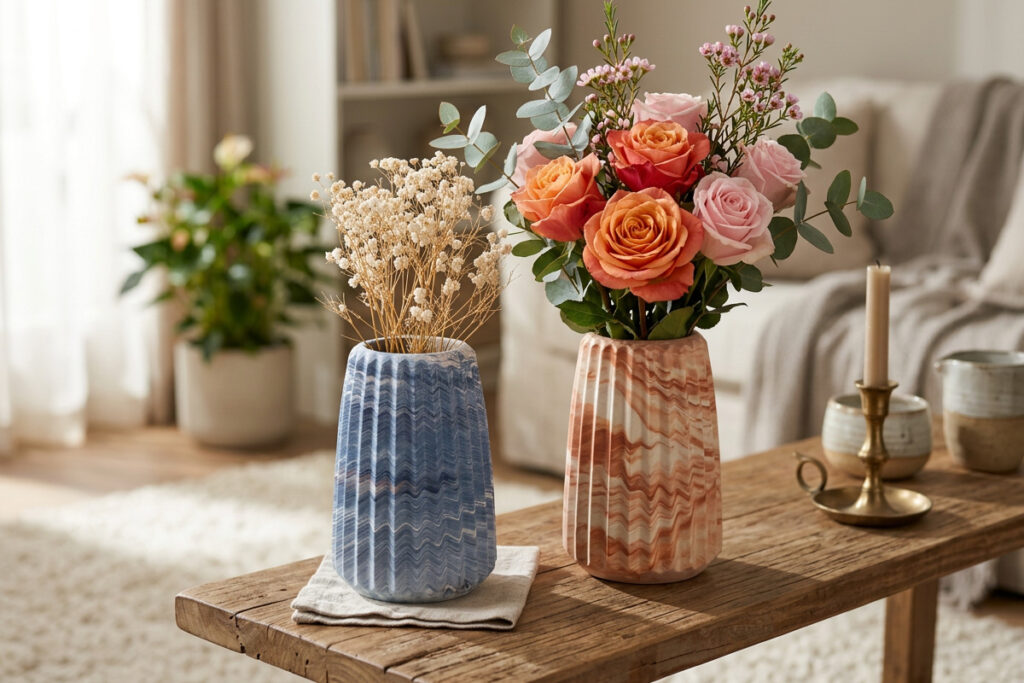 Jesmonite Vase mit Blumen